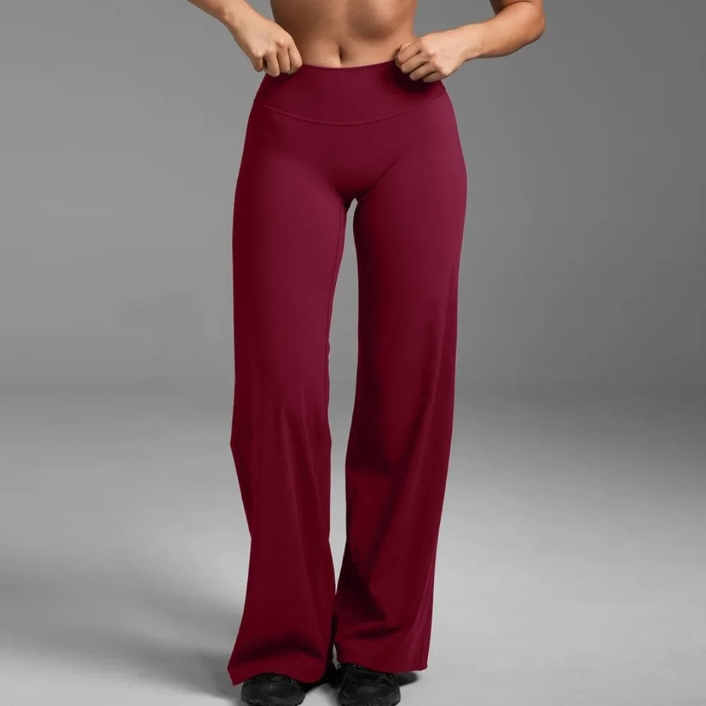 STOUREG Straight Leg Bottoms Women's Mid-Waist Yoga Pants GYM Leggings Naked Feel Pilates Running Sports Trousers