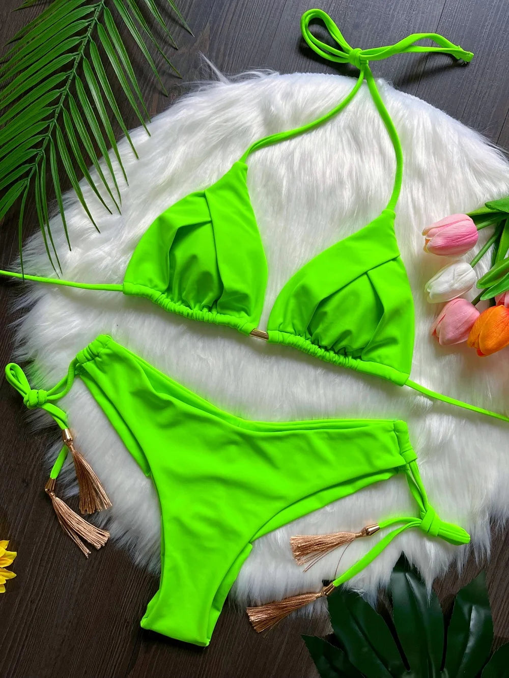 Sexy Folds Bikini Set Solid Micro Bikinis Women Swimsuit Female Triangle Swimwear Beach Wear Bathing Suit