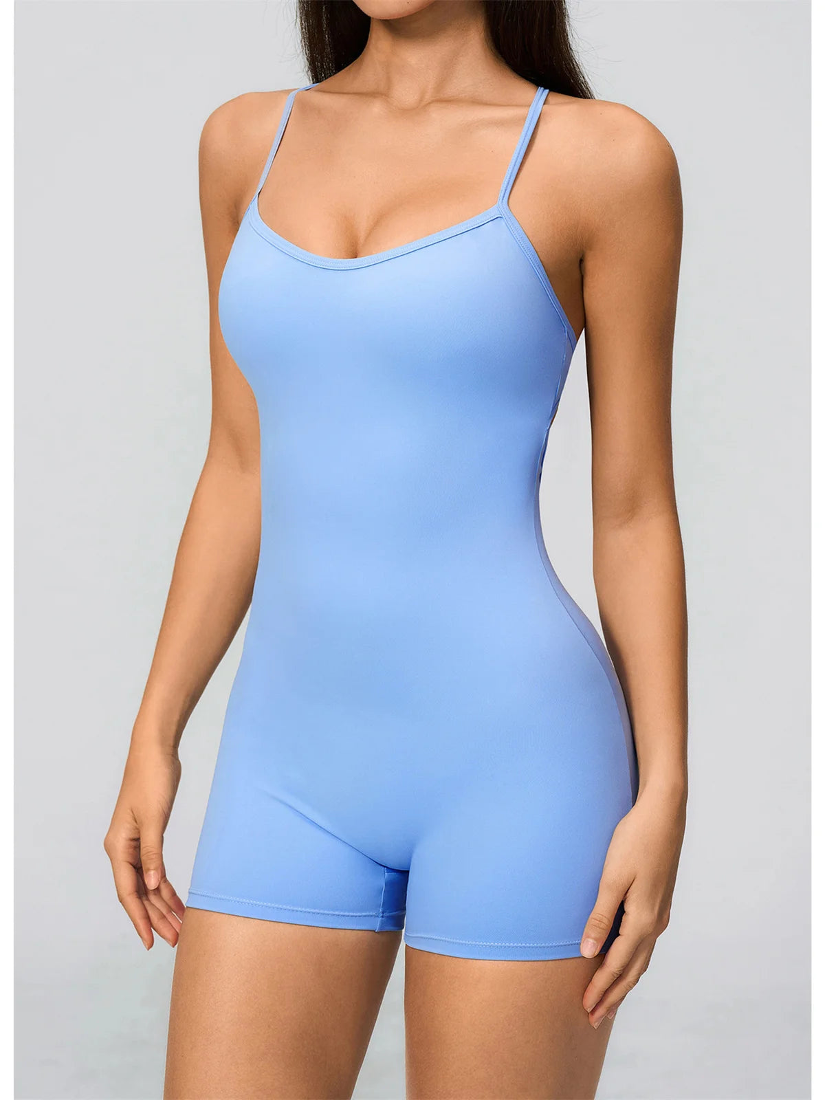 New Cross Back Yoga Jumpsuit Women Tight Sleeveless Hollow Out Sports One Piece Suit Butt-Lifting Shorts Fitness Bodysuits