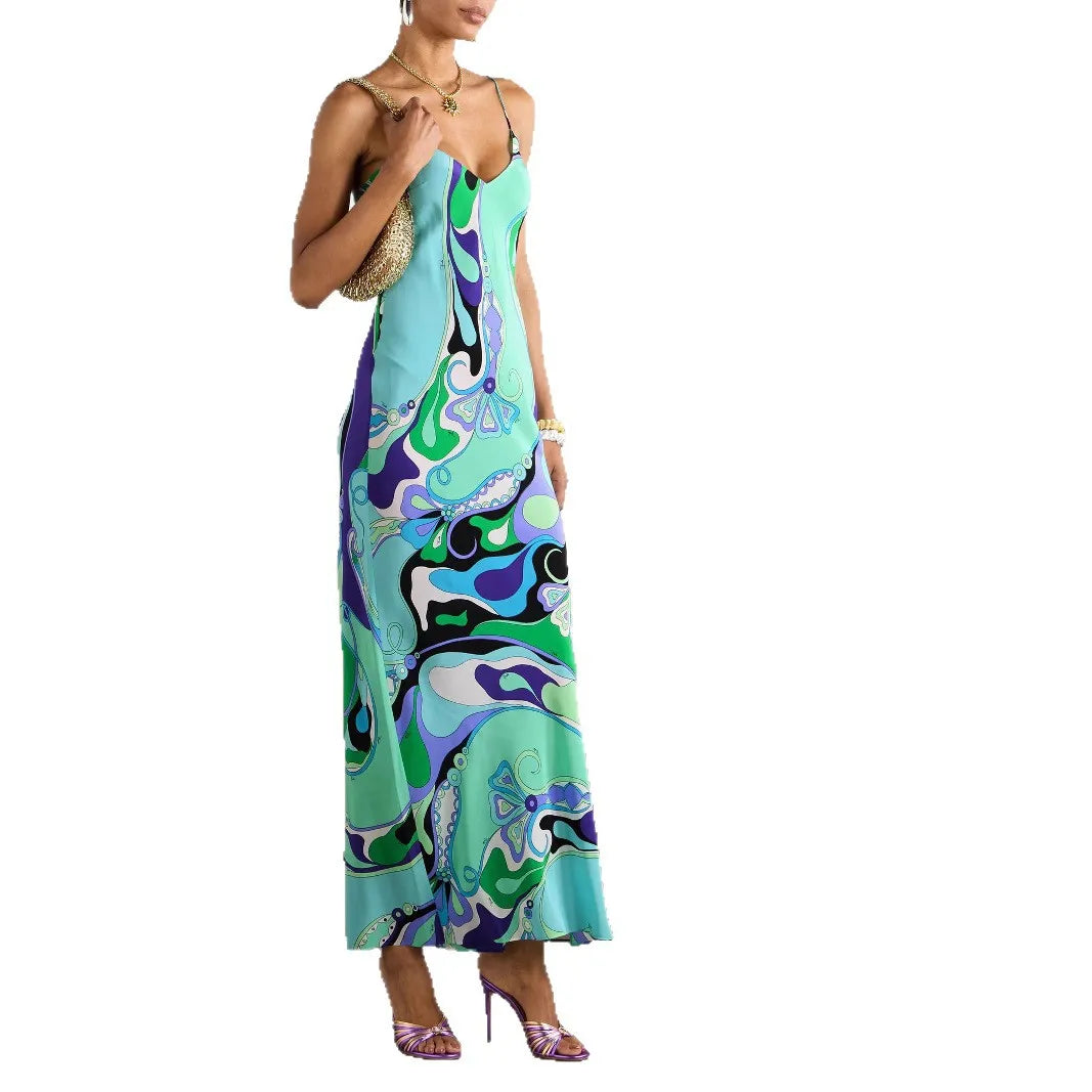 Vestidos Para Mujer Bohemian Vacation Dress Casual Sleeveless Strap High Waisted Party Dress Side Split Slim Women Robe Dresses