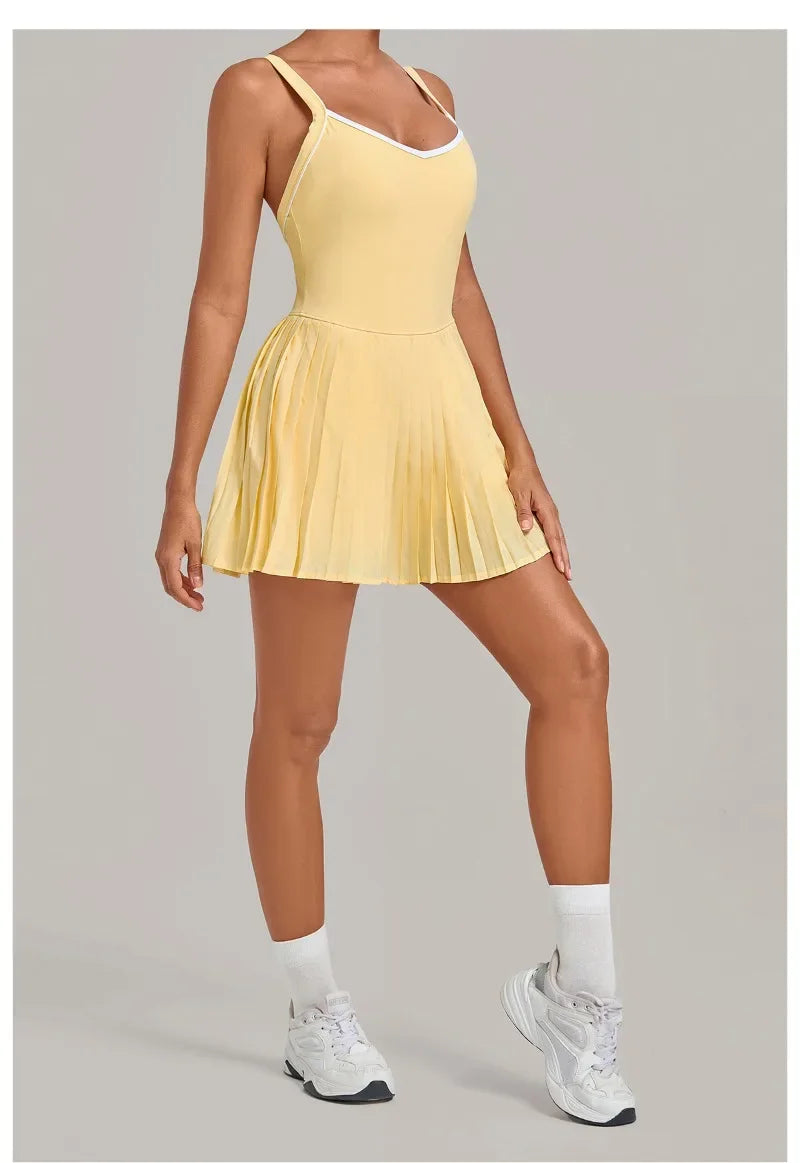 Women's Seamless Yoga Jumpsuit Sports Fitness Sleeveless Beautiful Back One-Piece Dress Workout Tennis Anti-exposure Jumpsuit
