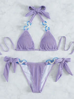 Sexy Halter Rings Ribbed Bikini 2025 Female Swimsuit Women Swimwear Two-pieces Bikini Set Brazilian Bathing Suit Swim Beach Wear