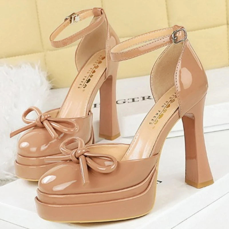 BIGTREE Model Catwalk Sequined Platform Pumps for Women Sexy Bowknot Party Nachtclub Stripper Heels Pole Dance Shoes Size 34-40