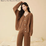 Women Autumn Winter Korean Style 3 Piece Camisole Pajama Set New Soft Half Velvet Elegant Wearable Outside Loungewear Sleepwear