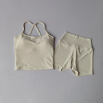 Women's Slim Shoulder Yoga Vest High Waisted Waist Hugging Naked Yoga Three Part Shorts Exercise Set Popular Fitness Clothing