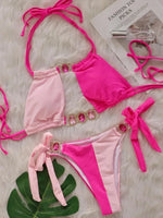 Splicing Halter Jewelled Diamond Bikini 2025 Women Swimsuit Female Swimwear Two Pieces Bikini Set Hollow Out Bathing Suit Swim