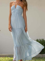 Foridol Backless Sexy Summer Dress for Women Off Shoulder Halter Long Dress Green V Neck Holiday Beach Sundress Party Boho Dress