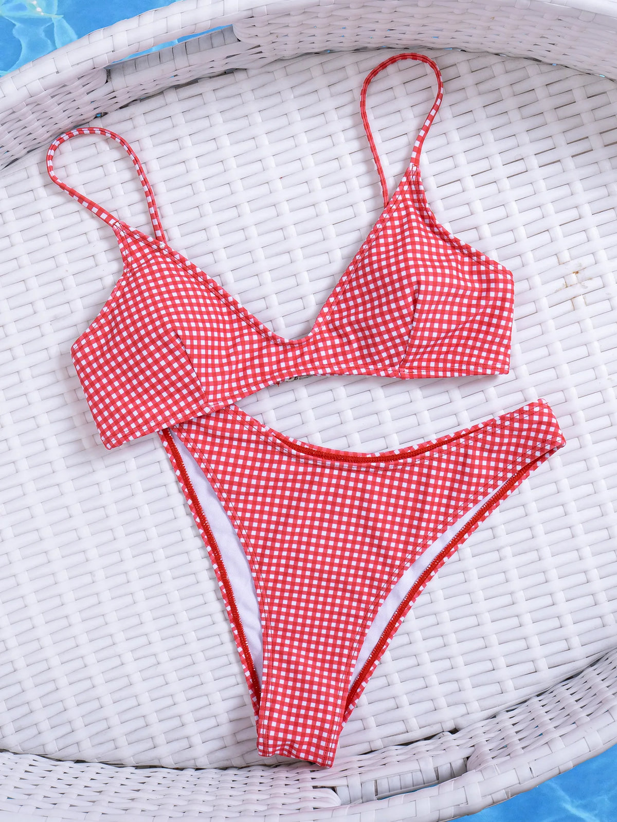 Sexy Red Plaid Micro Bikini 2026 Women Brazilian Push Up Bra High Waist Swimsuit Summer Holiday Bathing Suit Swimwear Biquini