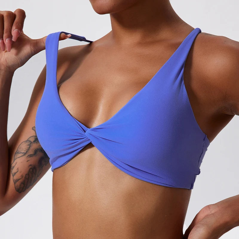 Hearuisavy Summer Sports Bra Shockproof Push Up Gym Top Women Quick-Dry Yoga Clothes Pleated Design Brassiere Workout Crop Top