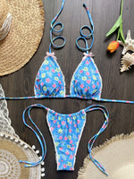 Floral Print Halter Micro String Bikini Female Swimsuit Women Swimwear Two-pieces Bikini Set Bow Knotted Bathing Suit Swim Lady