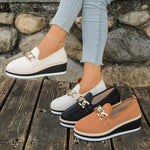 Fashion Metal Chain Wedge Heeled Loafers Women 2026 Slip On Platform Pu Leather Shoes Woman Non Slip Thick Sole Single Shoes
