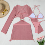 With Long Sleeve Cover Up Halter Bikini Women Swimwear Female Swimsuit Three-pieces Bikini set Bather Bathing Suit Swim V5123