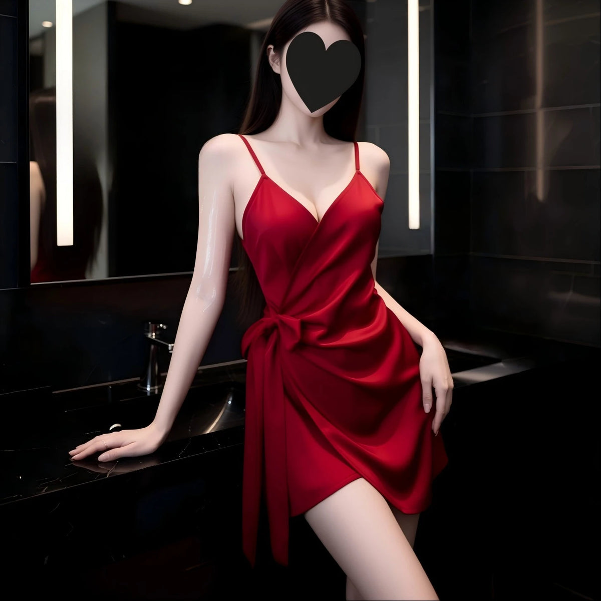 Sexy Smooth Satin Lace Strapless Sexy Nightgown with V-neck and Fitted Straps Intimate Sleepwear Summer Lace Dress with Straps