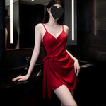 Sexy Smooth Satin Lace Strapless Sexy Nightgown with V-neck and Fitted Straps Intimate Sleepwear Summer Lace Dress with Straps