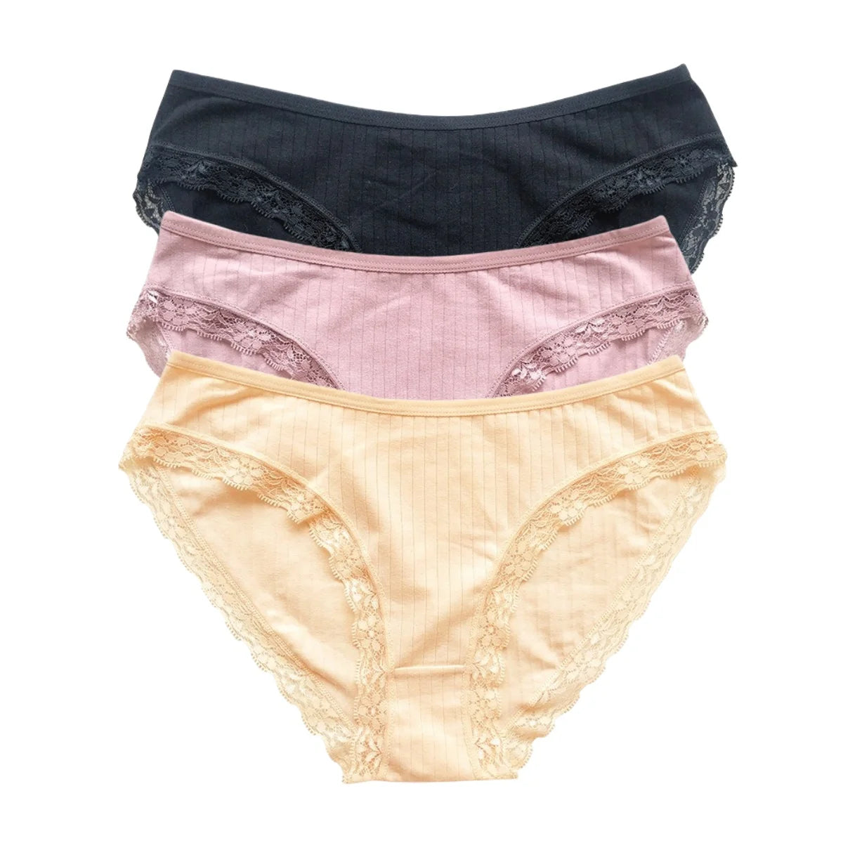 3Pcs/Set Cotton Panties Women Lace Trim Briefs Female Underpants Solid Color Soft Underwear Sexy Lingerie Intimates M-XL
