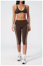 Summer Color Blocked Yoga Sets Women Slim Sports Bra High Waist Pants Fitness Suits Outwear Gym Running Push Up Workout Clothes