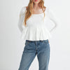 Women Long Sleeve Fall Peplum Tops Casual Solid Color Ruffled Hem Basic T-shirts Streetwear