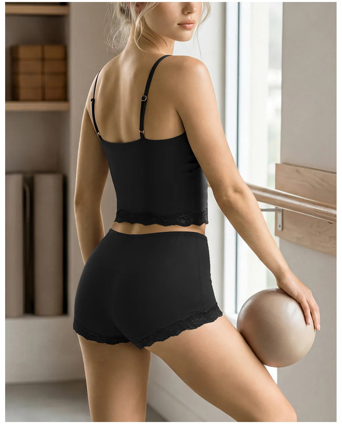 Lace V-neck Camisole Yoga Sets Women Black Hanging Neck Sports Tank Top Sportswear Gym Clothing High Waist Shorts Fitness Suits
