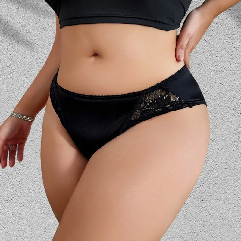 1pcs Plus Size Sexy Hollow Out Women Panties Mid Waist Patchwork Solid Comfortable Lady Briefs Floral Elegant Female Underwear