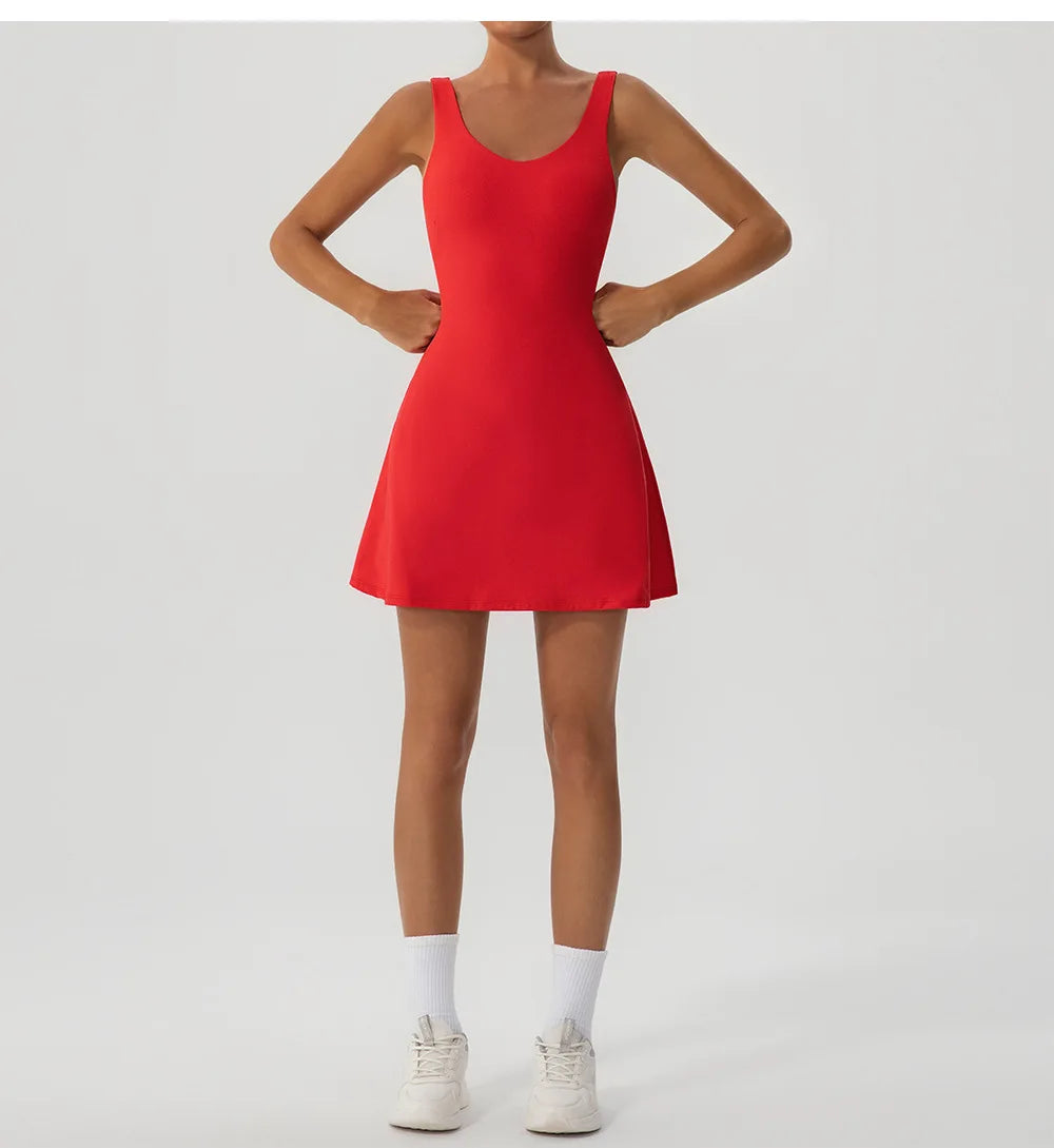 Tennis Fitness Dresses Women Fake Two Piece Sports Dress Outdoor Casual High ElasticityRunning Yoga Golf Mini Skirts