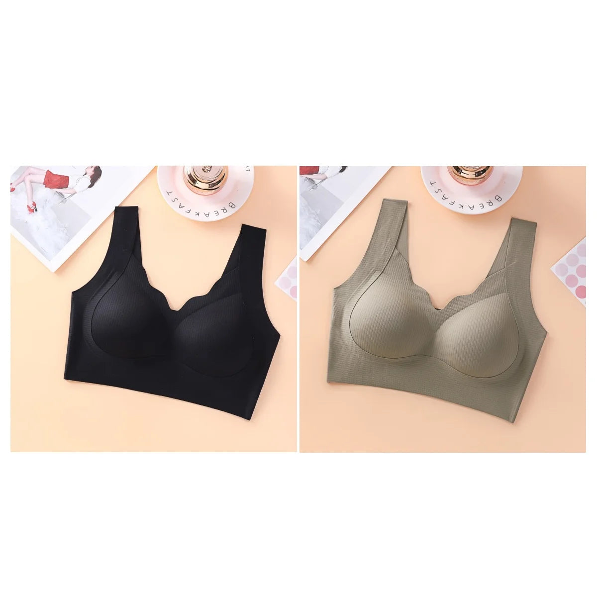 2Pcs/Set Seamless Bras For Women Padded Underwear Wireless Bralette Breathable No Steel Ring Fitness Underwear Sexy Lingerie