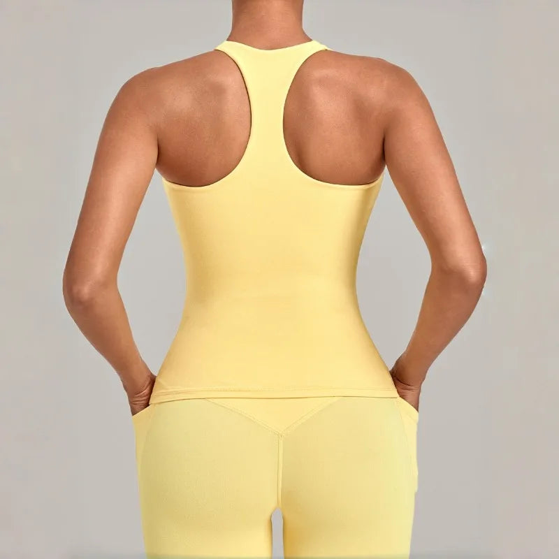 Women's Seamless Yoga Vest Sports Fitness Gym Beauty Back Top Nude Slim Fit Training Running Workout Vest