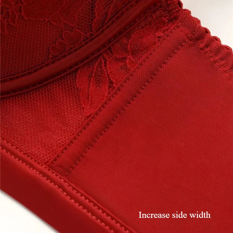 Red Elegant Beauwear Large Size Bra Women's 3/4 Cup Plunge Bras Sexy Lace Bra Unlined Underwire Bralette SWD9075