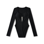 Pure Desire Sexy Padded Solid Color Slim Hollow Long Sleeve Bodysuits Base Shirt For Woman Casual Fashion Style Bodysuits MO2T