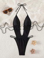 Deep V Neck Halter Backless Female Swimwear One Piece Swimsuit Women Monokini High Cut Leg Bathing Suit Swim Beach Wear Bodysuit