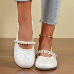 Slip-on Round Toe Pearl Women's Flat Mary Jane Shoes Trend High Quality Fashion Korean Style Social Casual Ladies Footwear