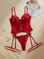 3PC Set Women's Lingerie with Garter Belt Floral Lace Sexy Bra And Panties Push up Triangle Pants Sleepwear Fun Intimate Wear