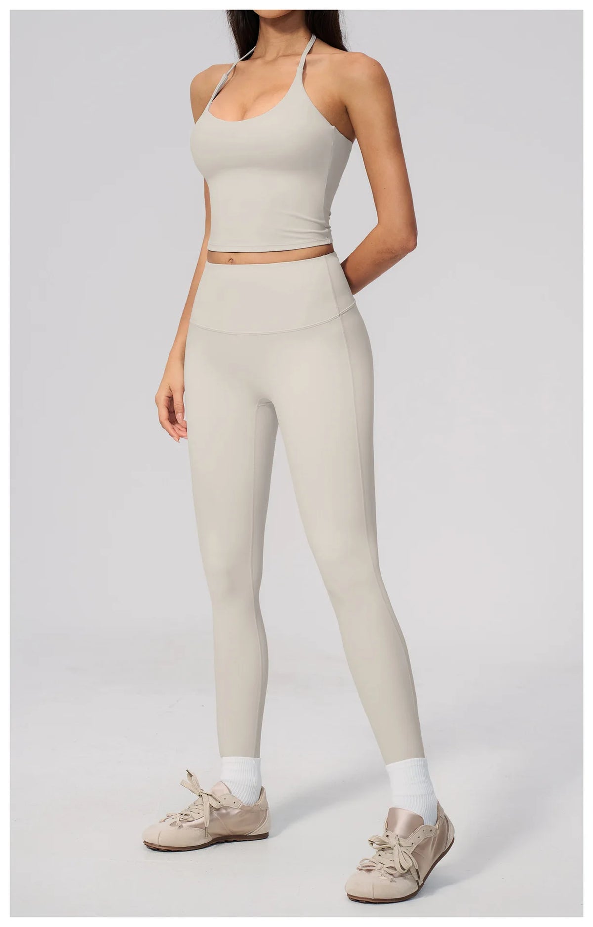 Women Tracksuit 2PCS Seamless Yoga Sets Hanging V Neck Slim Sports Tank Top Fitness Outfits Gym Running High Waist Leggings Suit