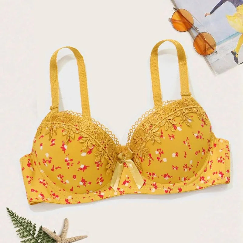 Beauwear Floral Brassiere Push Up Bra With Foam Pad  Lace Underwear with wire Embroidered Bras for Women 75B-90B