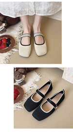 2026 New Mary Jane Shoes Woman Summer Autumn Leisure Flats Breathable Knitted Square Toe Female Daily Walking Driving Flat Shoes