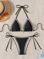 Sexy White Contrast Bikinis Sets 2026 Women Shell Ornament Push Up Tie Side Thong Swimsuit Summer Bathing Suit Micro Swimwear
