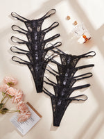 10Pcs/Set Sexy Lace Women Panties Low Waist G‑String Thong Adjustable Waistband Lingerie Underwear