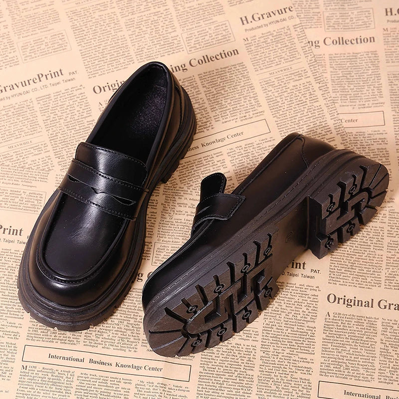 British Style Platform Loafers Women 2026 Autumn Slip On Thick Bottom Pu Leather Pumps Woman Plus Size 43 Office Student Shoes