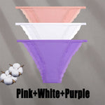 3PCS Women‘s Cotton Lace Panties Low Waist Briefs Comfortable Underwear Ladies Solid Color Underpants Girls Breathable Panty New