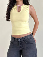 Women's Tank Tops Sleeveless Tie-up Cut Out Crew Neck Vest Summer Cropped Top Camis