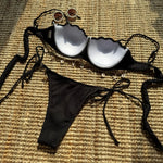 Sexy Shell Bikinis Sets Women White Ruffles Starfish Ornament Push Up Underwire Thong Swimsuit 2025 Beach Bathing Suit Swimwear