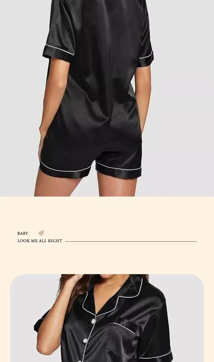 Sweet Simple Ice Silk Pajamas for WomenThin Short-sleeved Home Clothes Suit Nightwear Women's Pajamas Set Nightie Summer