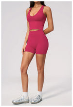 Seamless Gym Yoga Sets Women Breathable I-shaped Shock-absorbing Slim Sports Tank Top High Waist Shorts Training Fitness Suit