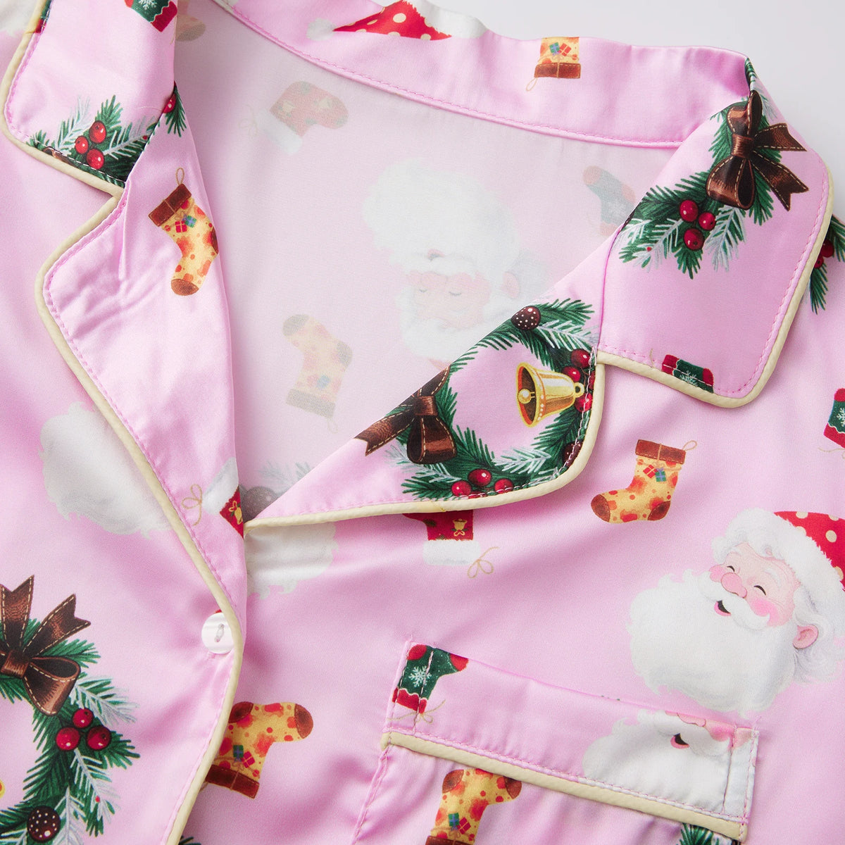 Women 2025 Christmas Pajama Set Santa Wreath Print Long Sleeve Button-up Tops and Elastic Waist Pants 2 Piece Sleepwear Outfit