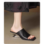 LuxeSquare Toe Slide Sandals Premium Leather One Strap Mules Chunky Sole Backless Loafers Dressy Casual Summer Shoes