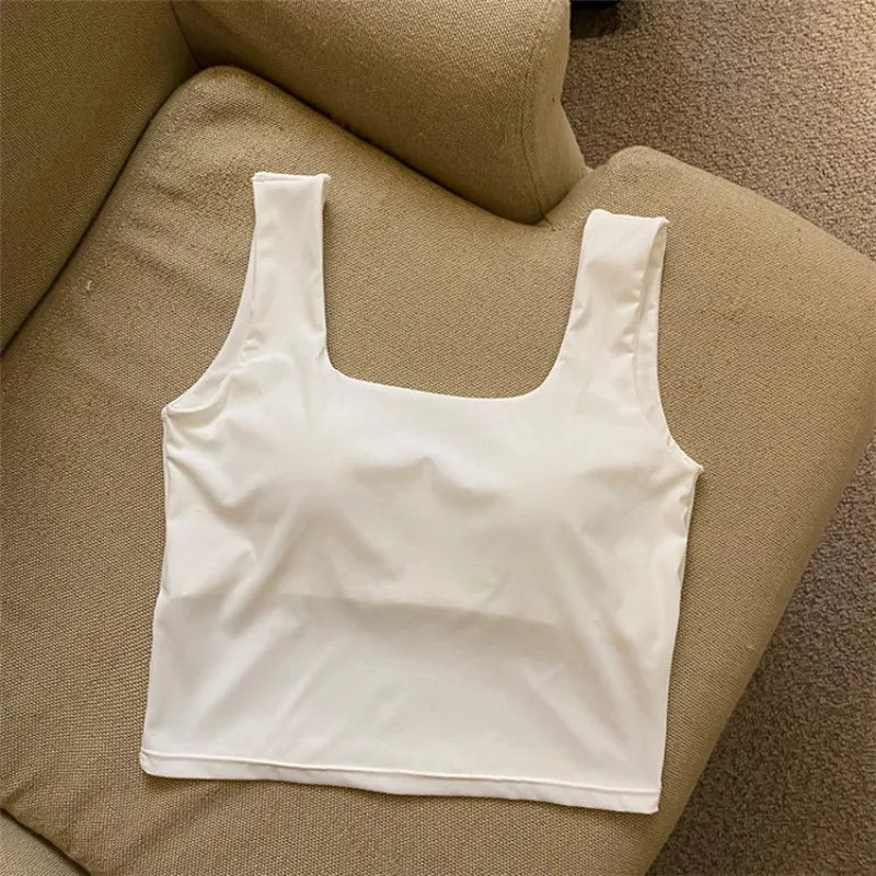 Summer Ice Silk Bras Top Square Neck Crop Top Solid Color Underwear Streetwear Bra Top for Women Sexy Lingerie