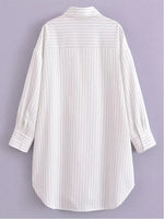 Foridol White Stripe Shirt Dress Women Autumn Spring Slit Casual Oversize Single Breasted Turn Down Collar Short Summer Dress