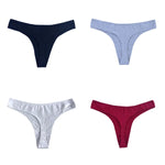 4Pcs/Set Cotton Panties Women Low-Rise Thong G-string Solid Breathable Stretchy Underwear Ladies Sexy T-back Lingerie M-XL