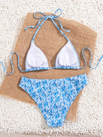 2025 New Women's Black Ground White Dot Printed Swimsuit Halter Neck Low Waist Bikini Set For Summer Female Swimwear Brazilian
