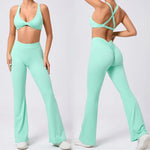 Women's Seamless Yoga Sets Brushed Fabric Flared Hip-Lifting Pants Cross Beauty Back Bra Suits Gym Workout Fitness Training Sets
