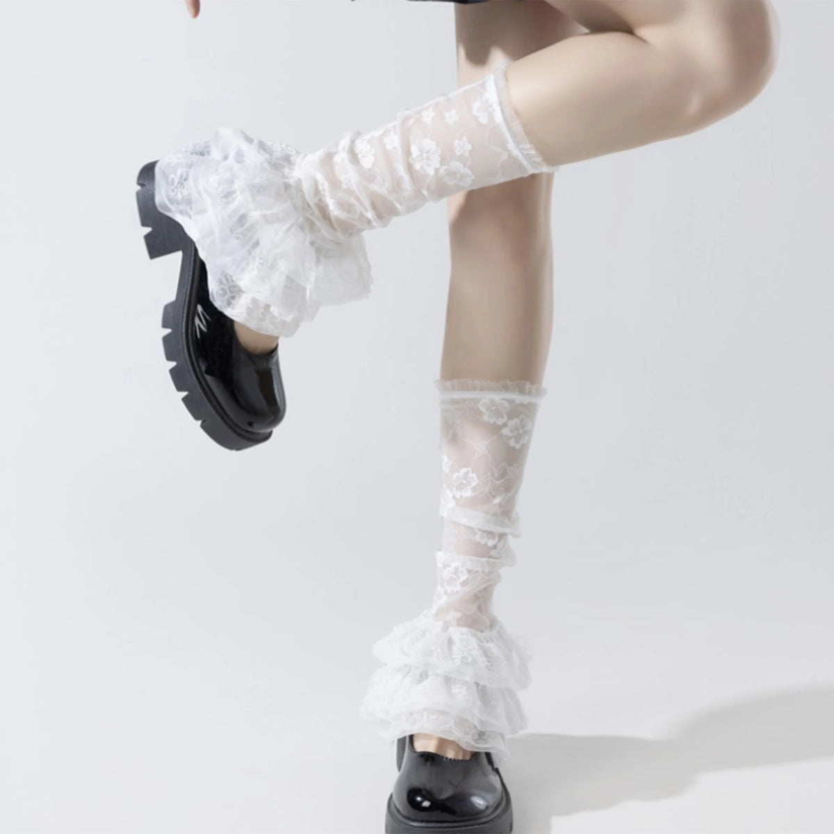Women Lace Tiered Ruffle Leg Warmers Summer Elegant Stacked Mesh Socks for Dance Party Daily Wear